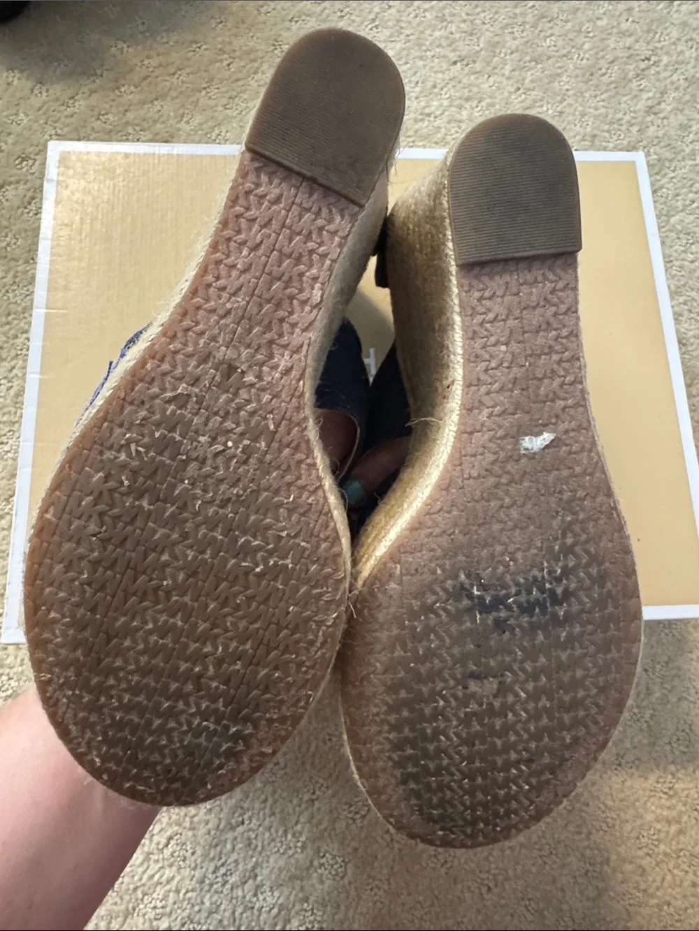 Michael Kors Navy Blue Espadrille Wedge Sandals with Front Zippers